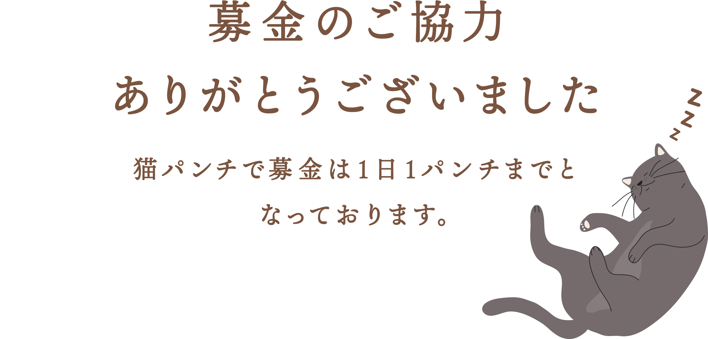 募金のご協力ありがとうございました　猫パンチで募金は1日1パンチまでとなっております。また明日お楽しみください。